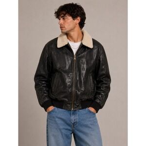 The Original Arizona Jean Mens Faux Leather Bomber Jacket Sherpa Collar XLT |W1